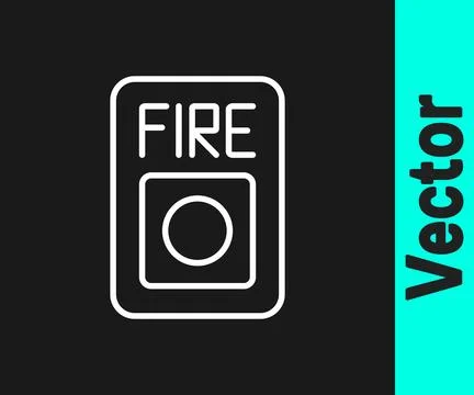 White line Fire alarm system icon isolated on black background. Pull danger.. Stock Illustration