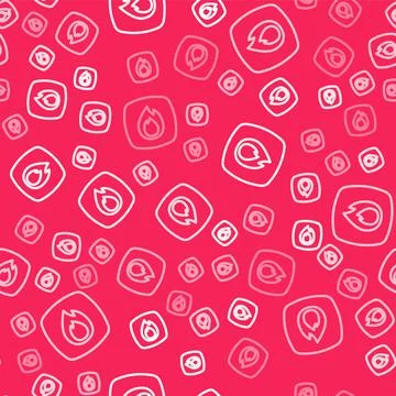White line Fire flame icon isolated seamless pattern on red background. Vector 库存插图