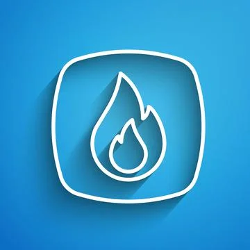 White line Fire flame icon isolated on blue background. Long shadow. Vector 스톡 일러스트