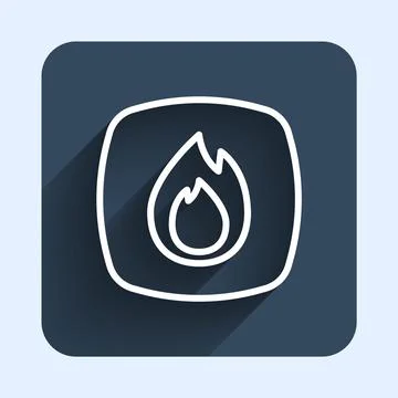 White line Fire flame icon isolated with long shadow background. Blue square Stock Illustration