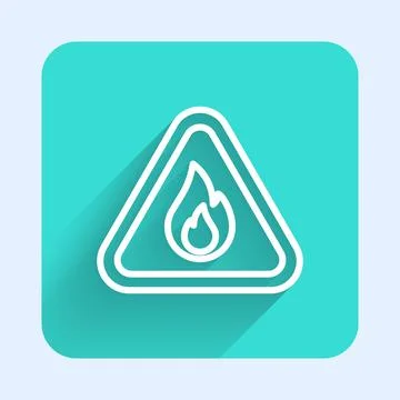 White line Fire flame in triangle icon isolated with long shadow. Warning sign 스톡 일러스트