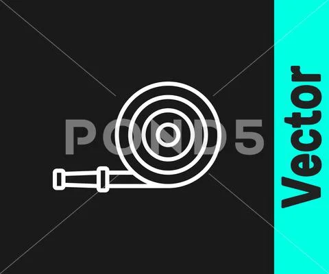 White line Fire hose reel icon isolated on black background. Vector:  Graphic #152521173