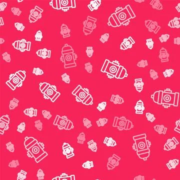 White line Fire hydrant icon isolated seamless pattern on red background. Vector 库存插图
