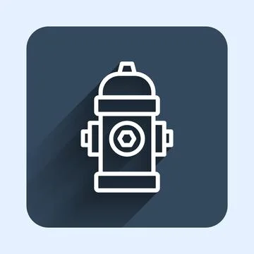 White line Fire hydrant icon isolated with long shadow background. Blue square Stock Illustration