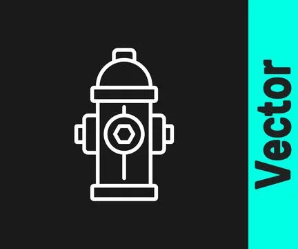 White line Fire hydrant icon isolated on black background.  Vector Stock Illustration