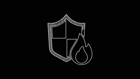 White line Fire protection shield icon isolated on black background. Insurance Stock Footage 203561150