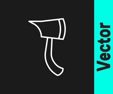 White line Firefighter axe icon isolated on black background. Fire axe.  Vect Stock Illustration