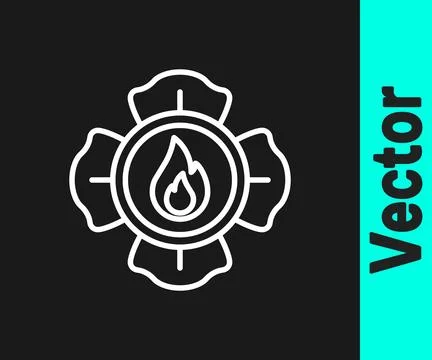 White line Firefighter icon isolated on black background.  Vector Stock Illustration