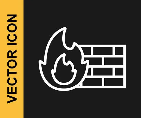 White line Firewall, security wall icon isolated on black background. Vector Stock Illustration