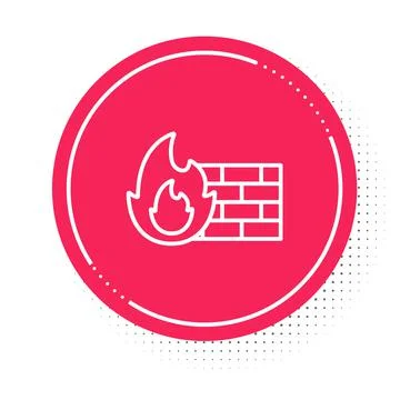 White line Firewall, security wall icon isolated on white background. Red circle Stock Illustration