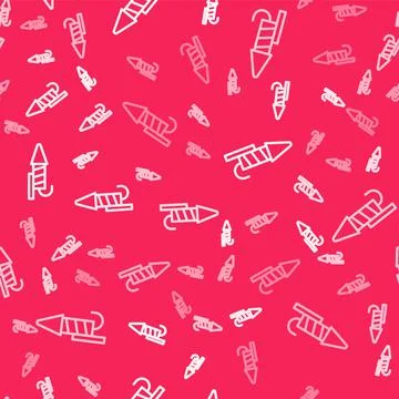 White line Firework rocket icon isolated seamless pattern on red background Stock Illustration