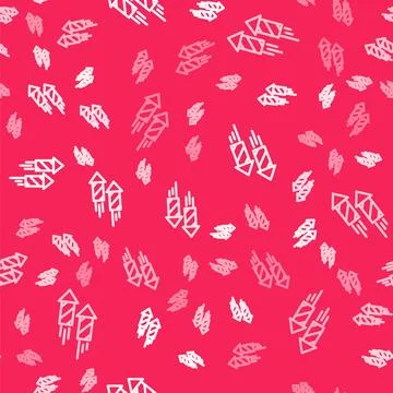 White line Firework rocket icon isolated seamless pattern on red background.  Stock Illustration