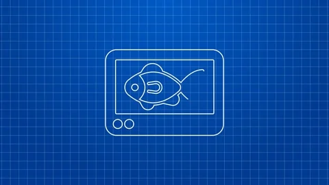 White line Fish finder echo sounder icon isolated on blue background. Electronic Stock Footage 169323581