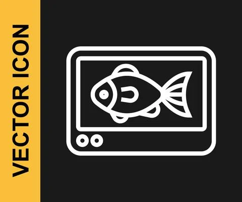 White line Fish finder echo sounder icon isolated on black background Stock Illustration