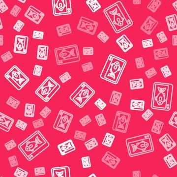 White line Fish finder echo sounder icon isolated seamless pattern on red Stock Illustration