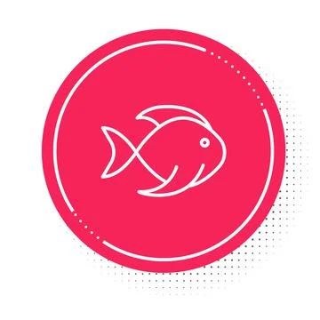 White line Fish icon isolated on white background. Red circle button. Vector Illustrazione stock