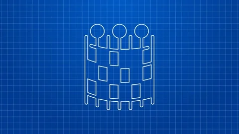 White line Fishing net pattern icon isolated on blue background. Fishing tackle Stock Footage 169312243