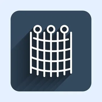 White line Fishing net pattern icon isolated with long shadow background Illustrazione stock