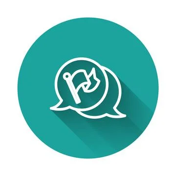 White line Flag icon isolated with long shadow background. Victory, winning.. Stock Illustration