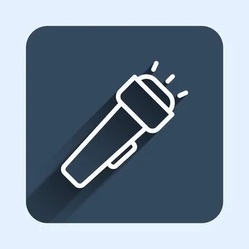 White line Flashlight icon isolated with long shadow background. Blue square Illustrazione stock