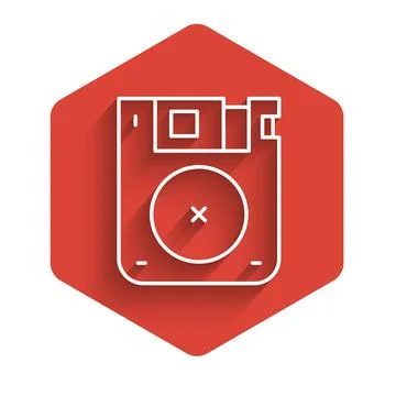 White line Floppy disk for computer data storage icon isolated with long shadow 스톡 일러스트