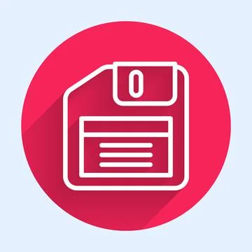 White line Floppy disk for computer data storage icon isolated with long shadow Stock Illustration
