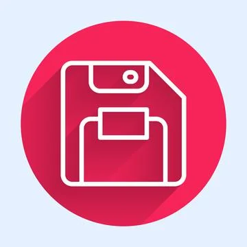White line Floppy disk for computer data storage icon isolated with long shadow 스톡 일러스트