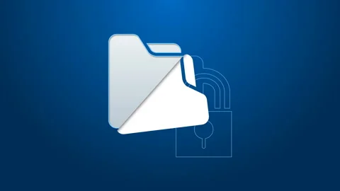 White line Folder and lock icon isolated on blue background. Closed folder and Stock Footage 144352100