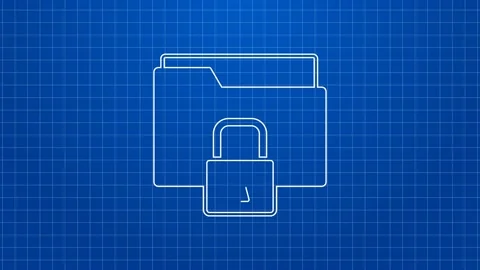 White line Folder and lock icon isolated on blue background. Closed folder and Video stock 169324434