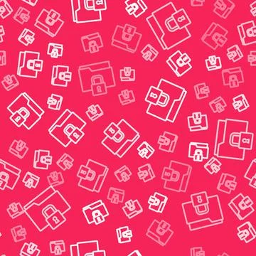 White line Folder and lock icon isolated seamless pattern on red background.  Stock Illustration