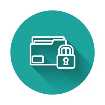 White line Folder and lock icon isolated with long shadow. Closed folder and Stock Illustration