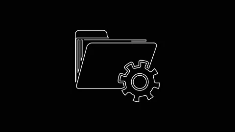 White line Folder settings with gears icon isolated on black background Video stock 161354248