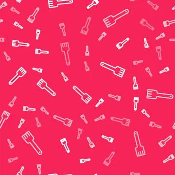 White line Fork icon isolated seamless pattern on red background. Cutlery symbol Illustrazione stock