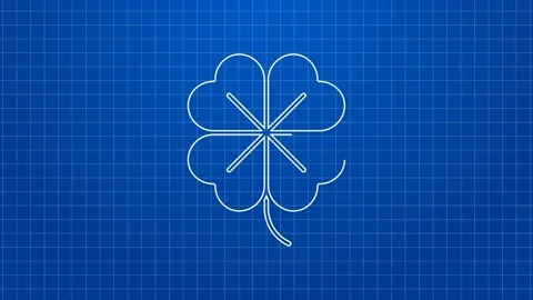 White line Four leaf clover icon isolated on blue background. Happy Saint Stock Footage 169318518
