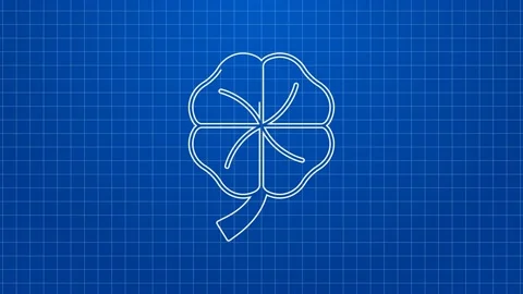 White line Four leaf clover icon isolated on blue background. Happy Saint Stock Footage 169319801