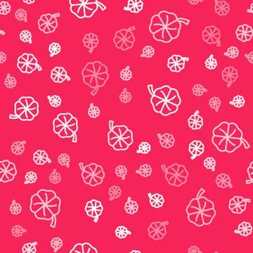 White line Four leaf clover icon isolated seamless pattern on red background. Stock Illustration