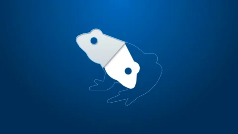 White line Frog icon isolated on blue background. Animal symbol. 4K Video motion Stock Footage 144289645