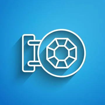 White line Front facade building jewelry store icon isolated on blue background Ilustración de archivo