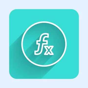 White line Function mathematical symbol icon isolated with long shadow. Green Illustrazione stock