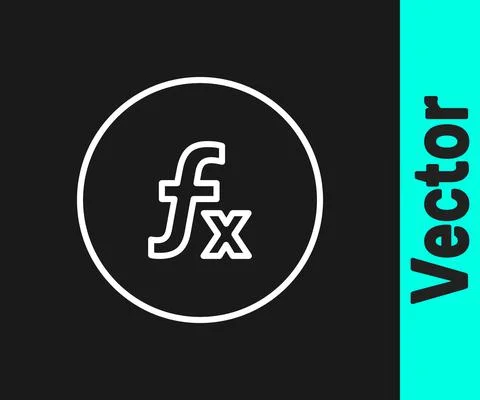 White line Function mathematical symbol icon isolated on black background Stockillustratie