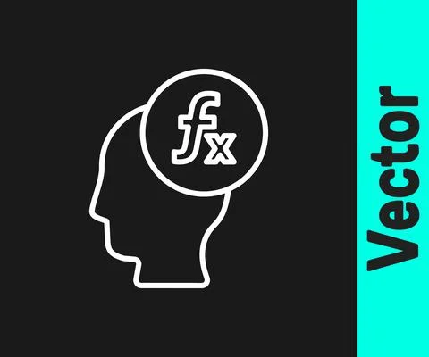 White line Function mathematical symbol icon isolated on black background Stock Illustration