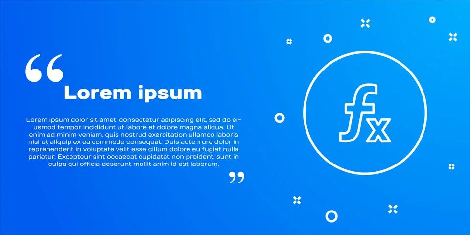 White line Function mathematical symbol icon isolated on blue background. Vector Stock Illustration