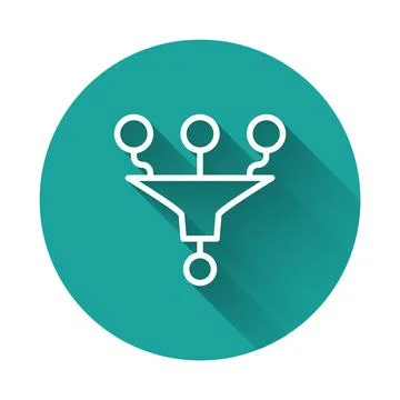 White line Funnel or filter icon isolated with long shadow background. Gree.. Stock Illustration