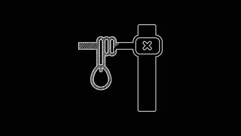 White line Gallows rope loop hanging icon isolated on black background. Rope Stock Footage 203392940