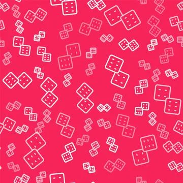 White line Game dice icon isolated seamless pattern on red background. Casino Stock Illustration