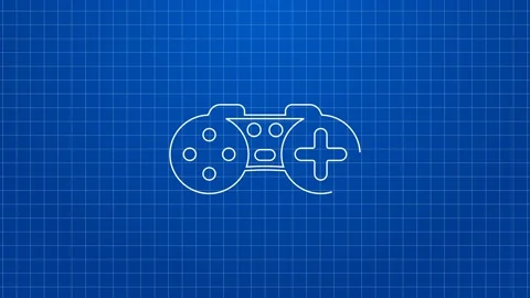White line Gamepad icon isolated on blue background. Game controller. 4K Video Stock Footage 169320054