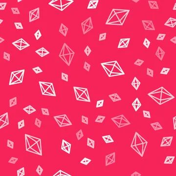 White line Gem stone icon isolated seamless pattern on red background. Jewelry Stock Illustration