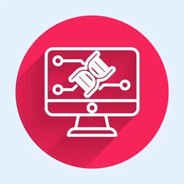 White line Genetic engineering modification on monitor icon isolated with long Illustrazione stock