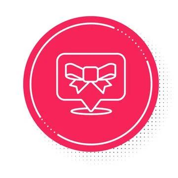 White line Gift bow icon isolated on white background. Red circle button. Vector Illustrazione stock