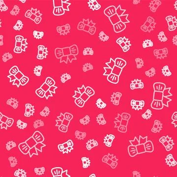 White line Gift bow icon isolated seamless pattern on red background. Vector Stock Illustration